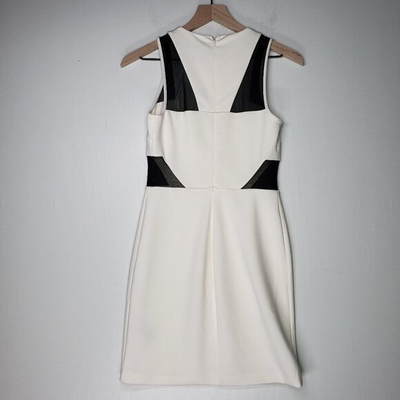 NEW Express Ivory Black Mesh Cutout Sheath Mini Dress Sleeveless NWT - Picture 9 of 12